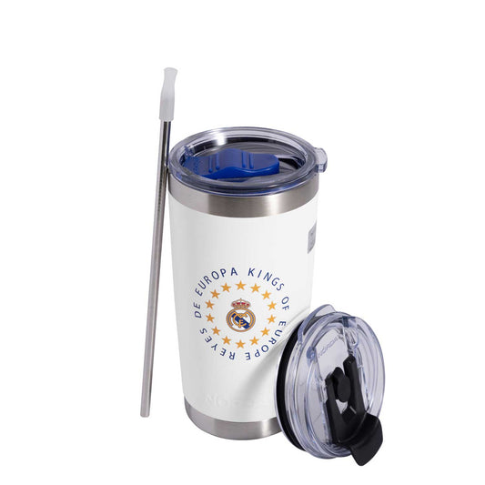 Norday Termo Tumbler Real Madrid Kings 20oz White - Vaso térmico de acero inoxidable