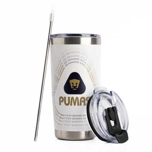 Norday Termo Tumbler Pumas Blanco 20oz - Vaso térmico de acero inoxidable