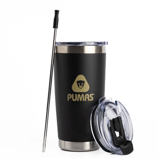 Norday Termo Tumbler Pumas Negro 20oz - Vaso térmico de acero inoxidable