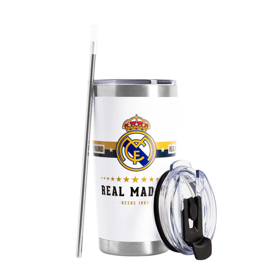 Norday Termo Tumbler Real Madrid Dorado 20oz - Vaso térmico de acero inoxidable
