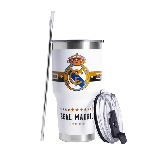 Norday Termo Tumbler Real Madrid Dorado 30oz - Vaso térmico de acero inoxidable
